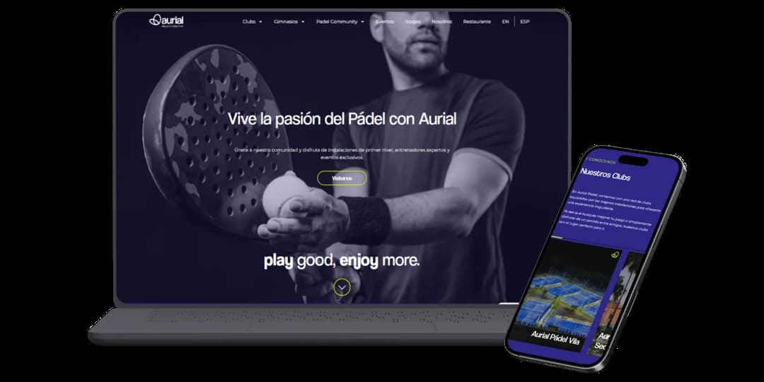 Web de Aurial Padel diseñada por Broot, en ordenador y móvil