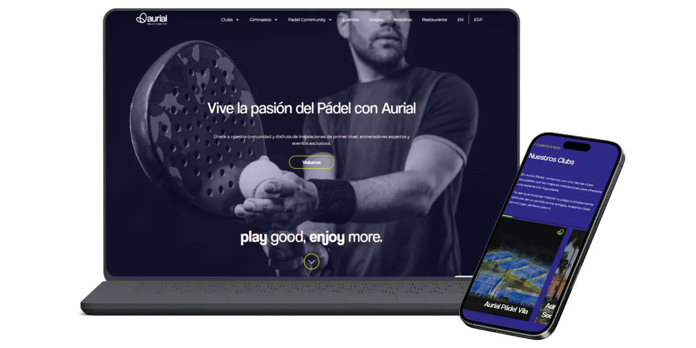 Web de Aurial Padel en ordenador y móvil
