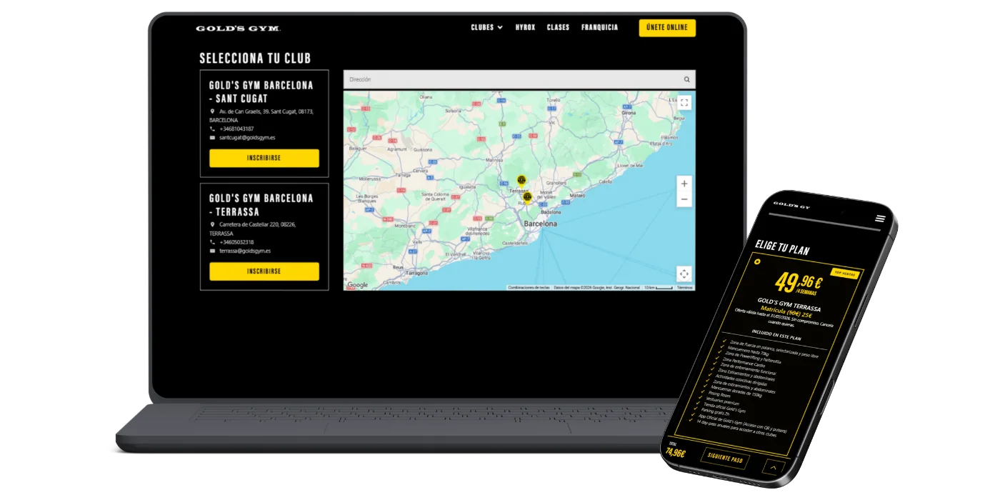 Alta online de Gold’s Gym en ordenador y móvil