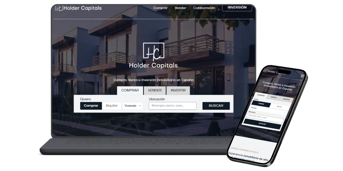 Web pública de Holder Capitals en ordenador y móvil