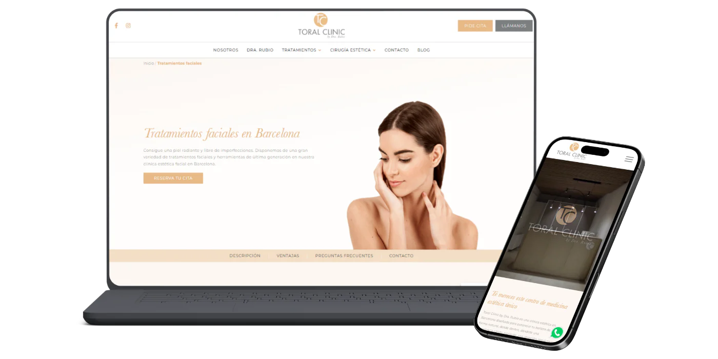 Web de Toral Clinic en ordenador y móvil